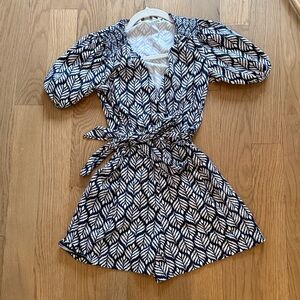 Boden Navy and White Leaf Print Romper